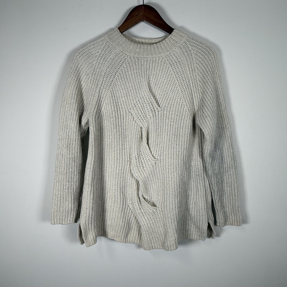 J. Jill Women's Small Petite Chenille Off White Knit Sweater Long Sleeve Soft